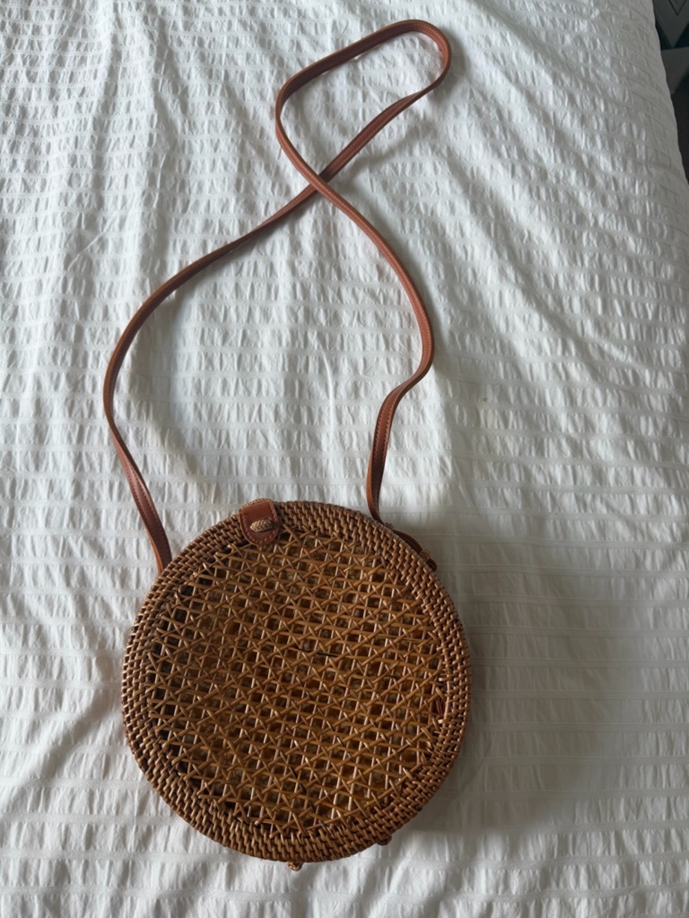 Woven Round Crossbody Bag - Brown